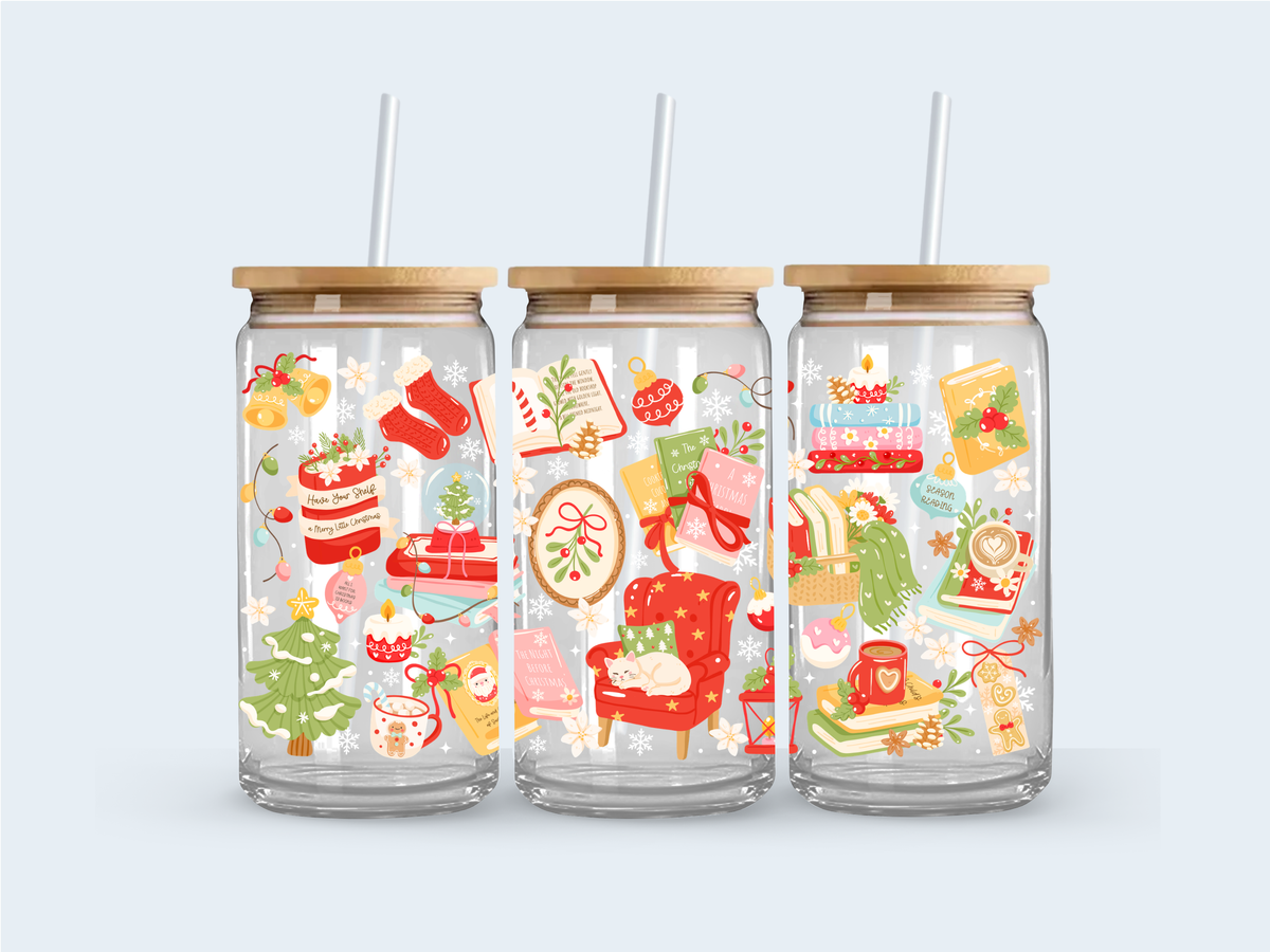 Cozy green Christmas glass cup