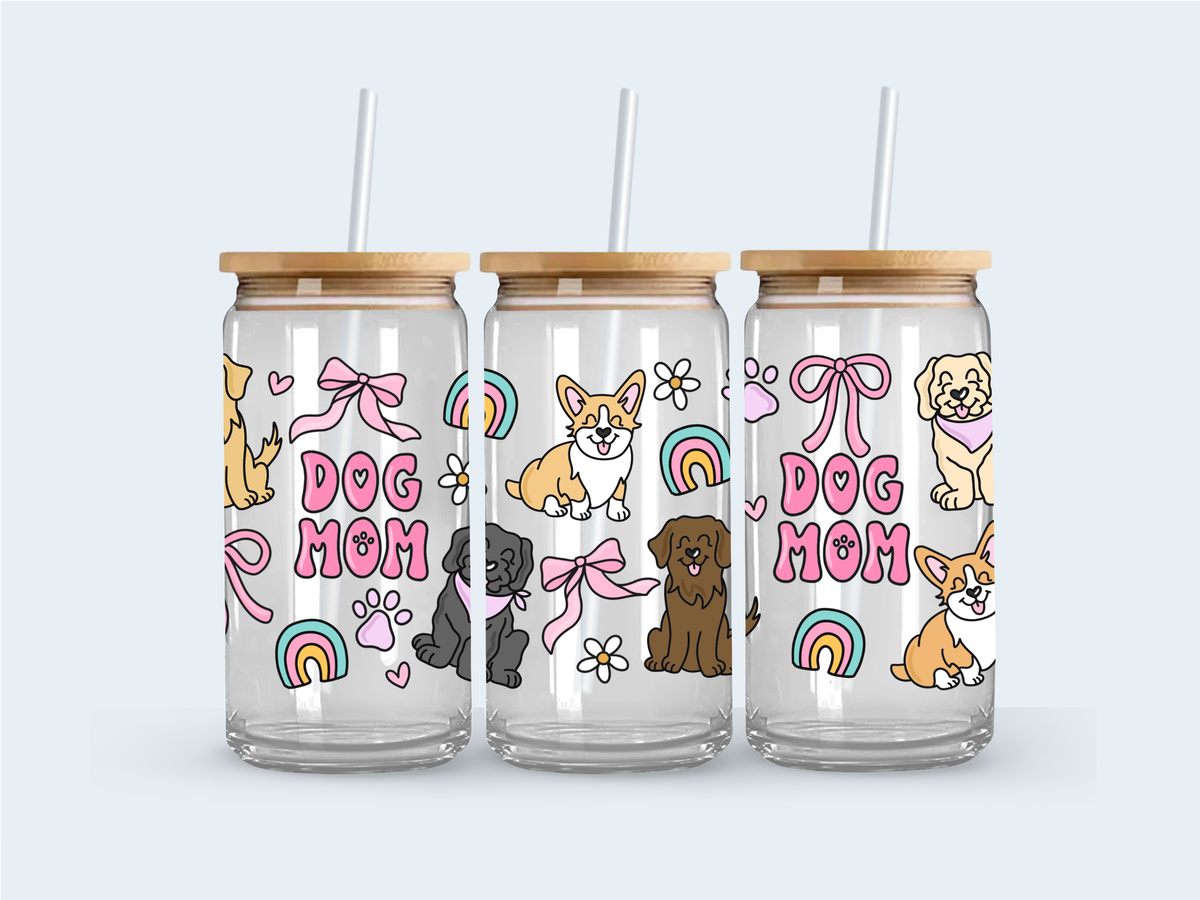 Dog mom glass cup