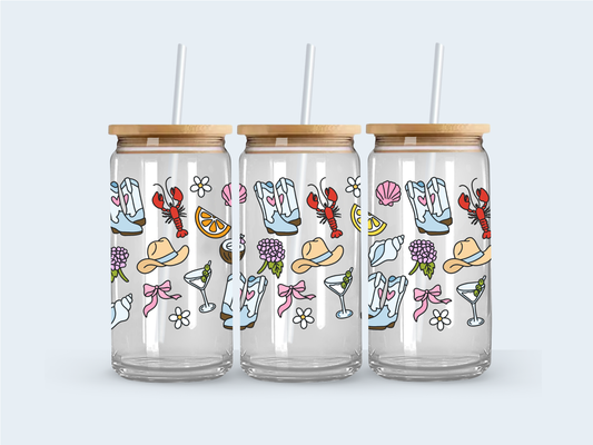 Coastal cowgirl glass cup