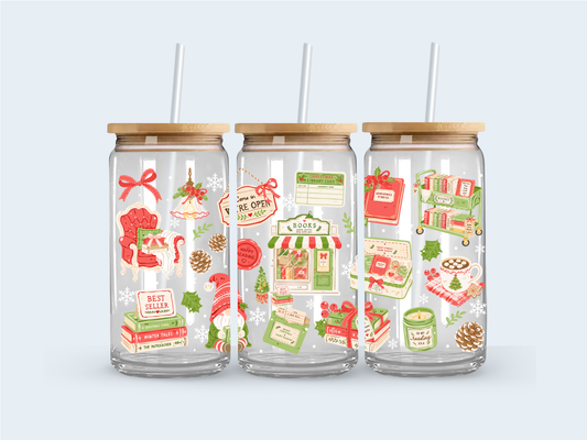 Christmas Bookish glass cup