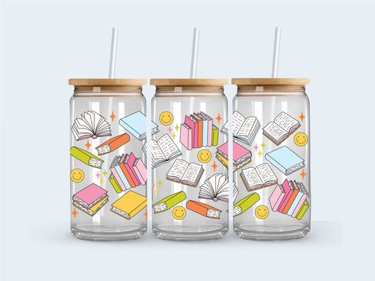 Bright bookish glass cup