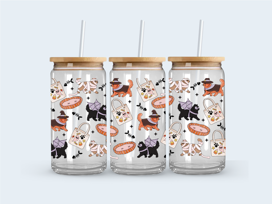 Halloween cat glass cup