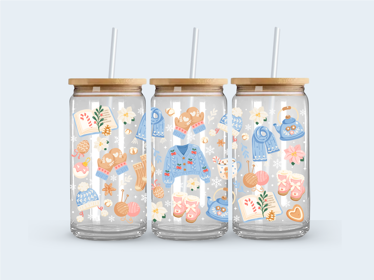 Santa's frosted library glass cup