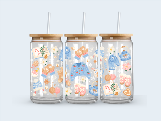 Santa's frosted library glass cup