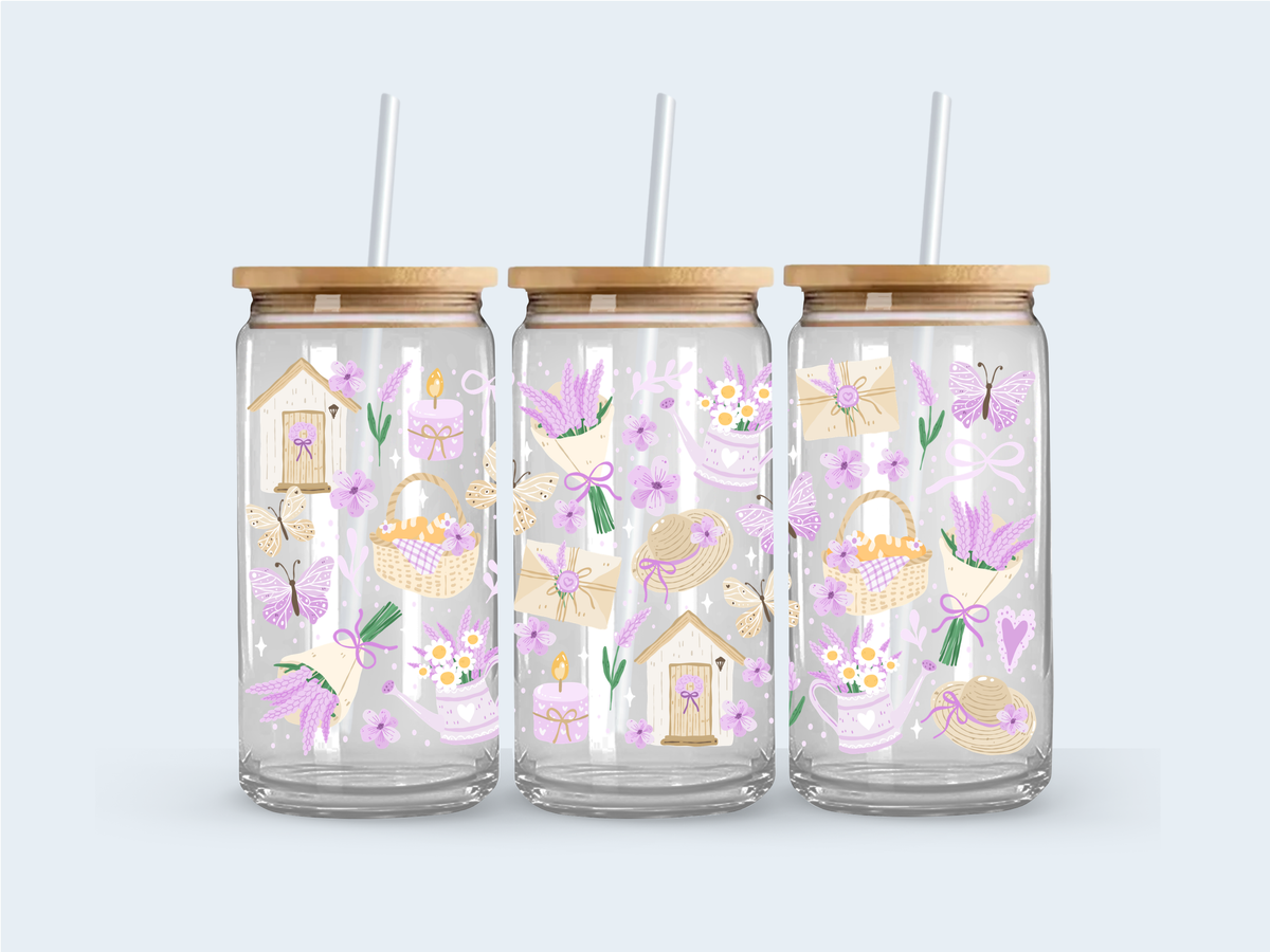 Lavender cottage glass cup