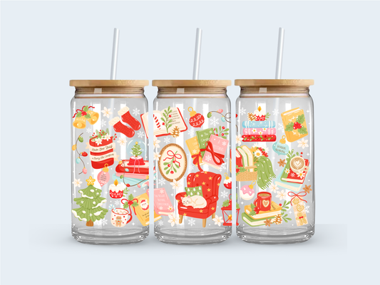 Cozy green Christmas glass cup