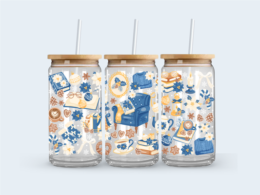 Christmas frosted library glass cup